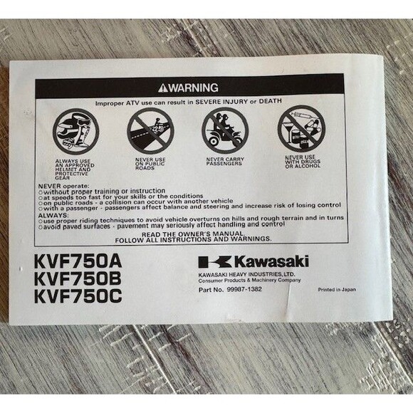 Kawasaki BRUTE FORCE 750 4x4i All Terrain Owners Manual Part No‎ 99987-1382 - Picture 4 of 4